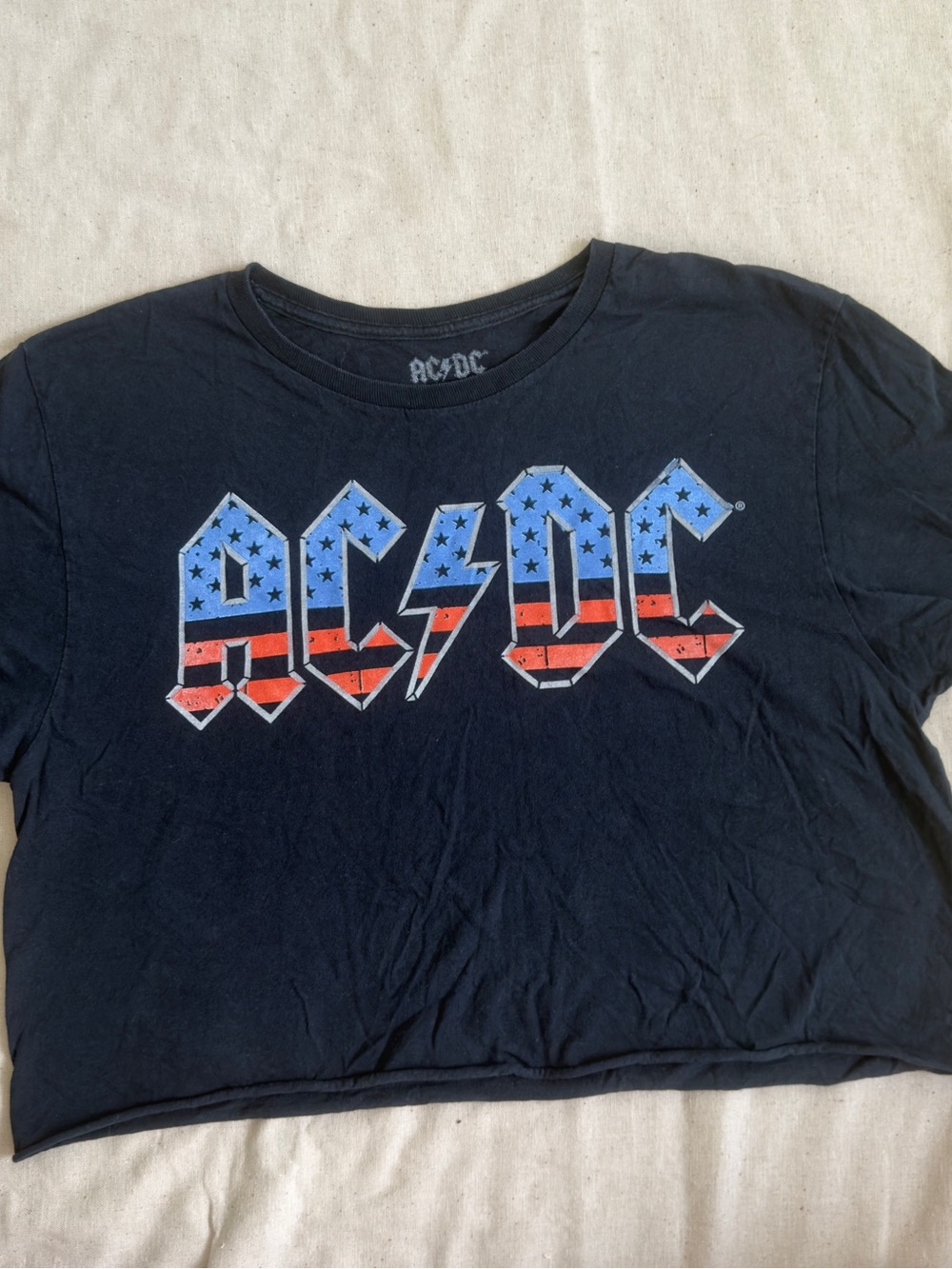 AC/DC Kids Black Tee with Red & Blue Flag Logo